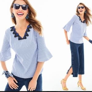 Talbots Blue & White Striped Rickrack Trim‎ Top
